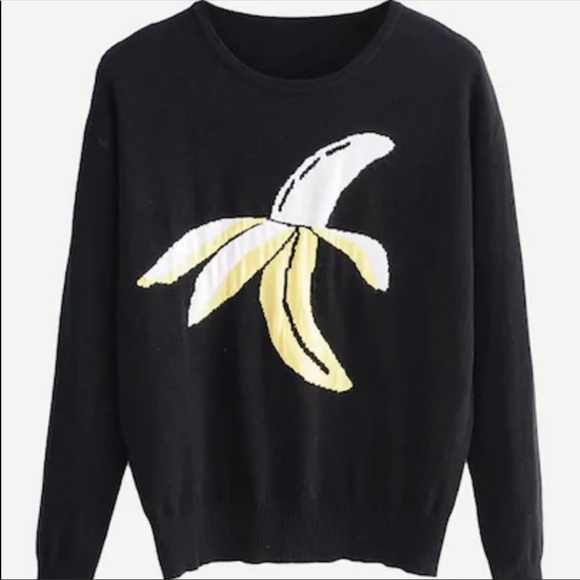 amourOC Sweaters - Banana Detail Crew Neck Sweater/Pullover Black